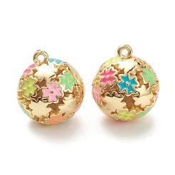 真鍮製エナメルチャーム  カドミウムフリー＆鉛フリー  18KGP本金メッキ  長持ちメッキ  花の丸  カラフル  14.5x13mm  穴：1mm&nbsp;KK-A153-04G