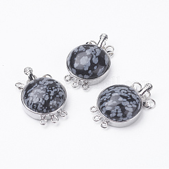 天然/合成混合石箱のクラスプ  真鍮のパーツと  フラットラウンド  プラチナ  26.5x17.5x8~9mm  穴：1mm&nbsp;G-E427-P