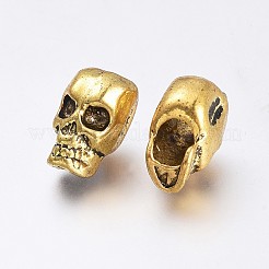 合金ヨーロピアンビーズ  大穴ビーズ  スカル  アンティーク黄金  11.5x7x9.5mm  穴：4mm&nbsp;PALLOY-I175-24AG