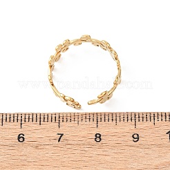女性用304ステンレススチールオープンカフリング  葉  イオンプレーティング（ip）  18KGP本金メッキ  7mm  内径：17.4mm&nbsp;RJEW-K309-21G