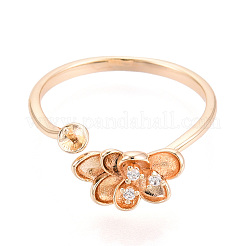 Flower Brass Micro Pave Clear Cubic Zirconia Cuff Ring Settings&nbsp;KK-T076-79G