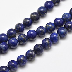 天然石ラピスラズリラウンドビーズ連売り  8mm  穴：1mm  約45~47個/連  15インチ&nbsp;G-E262-01-8mm