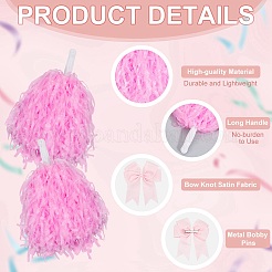 プラスチックのチアリーディング用ポンポン チアリーディング用ハンドフラワー  女性と女の子のためのリボン結びポリエステルワニ口ヘアクリップ付き  パールピンク  280mm  4pc&nbsp;AJEW-CN0005-94A