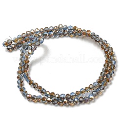 電気メッキガラスカット加工ロンデルビーズ連売り  半分メッキ  ライトブルー  4x3mm  穴：1mm  約105~110個/連  37.5~39cm&nbsp;EGLA-D020-4x3mm-54