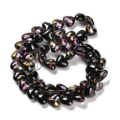 電気メッキガラスビーズセット  ハート  ブラック  12.2x15x8mm  穴：1mm  約50個/連  23.62''（60センチメートル）&nbsp;X-EGLA-B008-01A-HP01