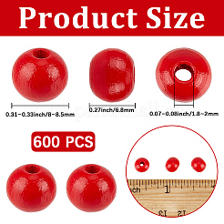 Spray Painted Round Natural Schima Wood Beads&nbsp;WOOD-PA0001-81A-01