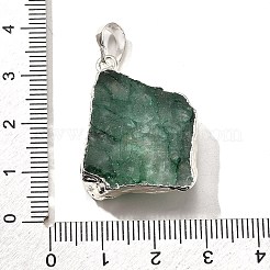 天然染色された原石の水晶ペンダント  ナゲットチャーム  真鍮パーツ  銀色のメッキ  グリーン  21~45x18~39x8~19mm  穴：7x4.5mm&nbsp;G-G895-05S-09