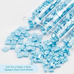 432 個 2 スタイル 2 穴不透明ガラスシードビーズ  光沢のある  長方形  ライトスカイブルー  4.5~5.5x2~5.5x2~2.5mm  穴：0.5~0.8mm&nbsp;SEED-NB0001-71