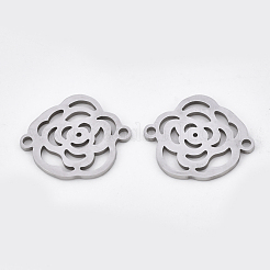 変色しにくい201ステンレススチールリンクコネクター  レーザーカットリンク  花  ステンレス鋼色  17x14x1mm  穴：1.4mm&nbsp;STAS-T044-48P