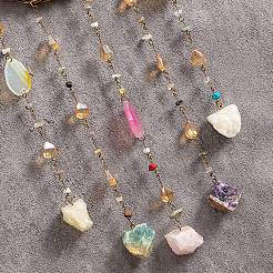 Copper Wire Wrapped Flower Natural & Synthetic Mixed Stone Chips Suncatchers&nbsp;HJEW-F027-05