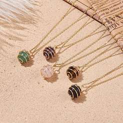 Natural Gemstone Cage Pendant Necklace with 304 Stainless Steel Cable Chains for Women&nbsp;NJEW-JN03905-02
