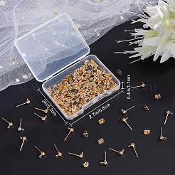 304ステンレススチールボールスタッドピアスポスト80個  真鍮オープン丸カン80個とプラスチック製イヤーナット100個付き。  18KGP本金メッキ  15x7mm  穴：1.7mm  ピン：0.8mm&nbsp;DIY-CN0002-05