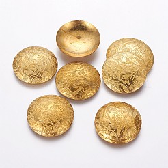 真鍮製カボション  鉛フリー＆カドミウムフリー＆ニッケルフリー  花付きフラットラウンド  生（メッキなし）  20x2.5mm&nbsp;KK-A143-43C-RS