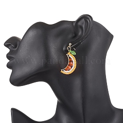 304ステンレススチールガラスダングルスタッドピアス  アクリル箔付き  ゴールドカラー  フルーツ  42~43.5x19.5mm&nbsp;EJEW-MZ00524-01