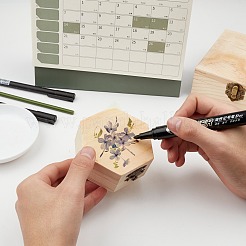 未完成の松材ジュエリーボックス  DIY収納チェストトレジャーケース  ロッククラスプ付き  六角  バリーウッド  8.65x9.2x4cm&nbsp;CON-WH0072-07