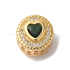 Heart Real 18K Gold Plated Brass Micro Pave Cubic Zirconia European Beads&nbsp;KK-G511-01G