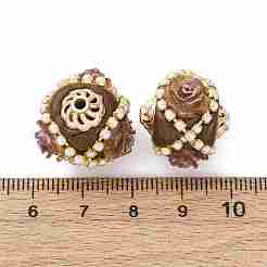 手作り樹脂インドネシアラウンドビーズ  合金パーツ  ラウンド  ココナッツブラウン  20x20x18.5mm  穴：1.8mm&nbsp;IPDL-P005-17KCG-01