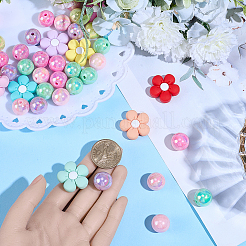 10個10スタイルの花のテーマシリコンビーズ  丸い不透明アクリルビーズ50個付き  ミックスカラー  26x27x10mm  穴：2mm&nbsp;SIL-BM0001-04