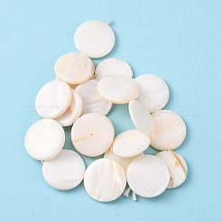 天然淡水シェルビーズ  フラットラウンド  ホワイト  20x2~5mm  穴：1mm  20個/連  16インチ/連&nbsp;X-S00C20W3