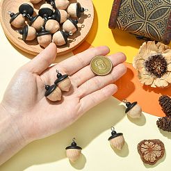 ウッドペンダント  鉄ループ付き  どんぐり形のチャーム  湯通しアーモンド  28.5x19~19.5mm  穴：2.7mm&nbsp;WOOD-CJC0008-05
