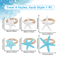 6個 6スタイル ジュートナプキンリング  樹脂製ヒトデナプキンホルダー装飾  レストランデイリーアクセシロエス  ミックスカラー  50x40~57mm  1個/スタイル&nbsp;DIY-GA00002