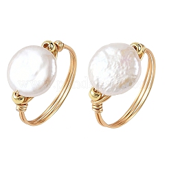 Natural Keshi Pearl Copper Wire Finger Rings&nbsp;RJEW-JR01076