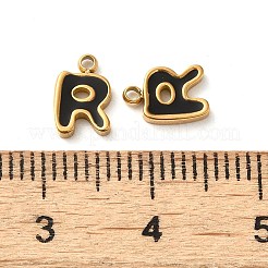 304ステンレススチールエナメルチャーム  14KGP本金メッキ  文字L  文字r  8x5.5x1.3mm  穴：1.2mm&nbsp;STAS-L022-292G-R