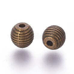 チベット風合金蜂の巣ビーズ  スジ入りビーズ  カドミウムフリー＆ニッケルフリー＆鉛フリー  ラウンド  アンティークブロンズ  6mm&nbsp;X-PALLOY-6662-AB-NR