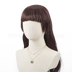 ガラスバタフライ＆天然パールペンダント クリアキュービックジルコニアの二層ネックレス  女性のためのゴールデンブラスジュエリー  シーグリーン  16.34インチ（41.5cm）&nbsp;NJEW-TA00043-02