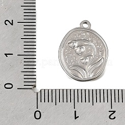 304ステンレスペンダント  スズランのチャームが付いた楕円形  ステンレス鋼色  18.5x13.5x2mm  穴：1.5mm&nbsp;STAS-K322-26D-P