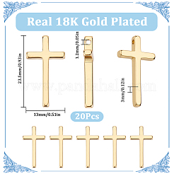 真鍮製ペンダント20個  長持ちメッキ  クロス  18KGP本金メッキ  23.5x13x3mm  穴：1.2mm&nbsp;KK-SC0005-83