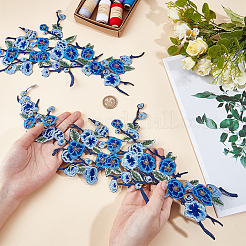 ポリエステル刺繍アイロンパッチアップリケ2個  チャイナドレスの飾りアクセサリー  ドレス  玉蘭の花  ブルー  420x160x1.2mm&nbsp;DIY-GF0013-85C