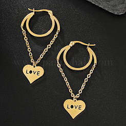 201 Stainless Steel Tassel Heart with LOVE Hoop Earrings&nbsp;VU5295