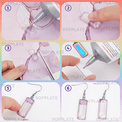 DIY ダングルイヤリングキット  304ステンレススチール製ダングルイヤリング金具を含む  透明なガラスのカボションとプラスチック製のイヤーナット  虹色  47x11mm  内径：25.5x10mm  ピン：0.8mm  20pc&nbsp;DIY-SP0001-96RC