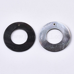 天然石ブラックリップシェルペンダント  リング  29~30x2~3mm  穴：1.5mm&nbsp;SHEL-N026-62