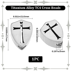 チタン合金TC1ビーズ4個  ヨーロッパのビーズ  大穴ビーズ  クロス  プラチナ  17x13.5x10mm  穴：5mm&nbsp;FIND-BBC0003-97B
