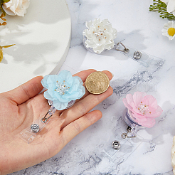 3 個 3 色 ABS プラスチック格納式バッジリール  カードホルダー  プラチナ鉄スナップボタン付き  花  ミックスカラー  93x48x36mm  1pc /カラー&nbsp;AJEW-DC0003-74