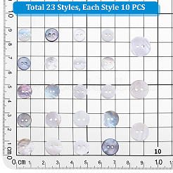 230Pcs 23 Styles 2-Hole Shell Flat Round Buttons&nbsp;BUTT-PH0001-37