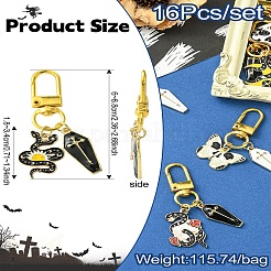 ゴシック合金エナメル棺ペンダント装飾  合金回転式ナスカン付き  ミックスカラー  60~68mm  16個/セット&nbsp;HJEW-CJ00034