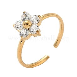 304 Stainless Steel with Clear Cubic Zirconia Adjustable Cuff Rings for Women&nbsp;RJEW-G359-02B-G