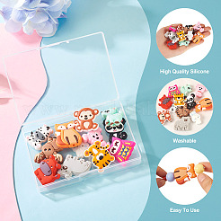 12 個 12 スタイル食品グレードのシリコーン焦点ビーズ  動物のテーマ  ミックスカラー  25~32x17.5~30x6.5~10mm  穴：1.8~3.5mm  1個/スタイル&nbsp;SIL-TA0002-62