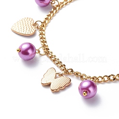 Alloy Enamel & Glass Pearl Charm Bracelet with 304 Stainless Steel Chains for Women&nbsp;BJEW-JB08707-04