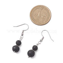 Round Natural Lava Rock Dangle Earrings&nbsp;EJEW-JE06781-02