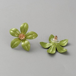 鉄と合金のエナメルフラワースタッドピアス  ゴールドカラー  オリーブドラブ  31.5x32.5mm&nbsp;EJEW-WH0033-57E