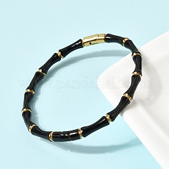 女性用304ステンレススチール製エナメルヒンジ付きバングル  竹の共同  イオンプレーティング（ip）  18KGP本金メッキ  0.18インチ（0.45cm）  内径：1.91インチ（4.85cm）x2.32インチ（5.9cm）&nbsp;BJEW-D408-42G