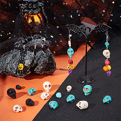 ハロウィン用合成ターコイズビーズ連売り 144本 9スタイル  染め  スカル  ミックスカラー  10~18x8~13x7.5~15mm  穴：1~1.5mm&nbsp;TURQ-AR0001-25