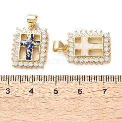 真鍮マイクロパヴェクリアキュービックジルコニアペンダント  カドミウムフリー＆鉛フリー  合成オパール付き  18KGP本金メッキ  長方形の  クロスチャーム  丸カン付き  ミックスカラー  20.5x15x2.5mm  穴：5x3.5mm&nbsp;KK-S048-09G