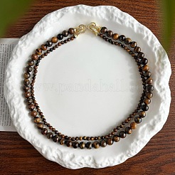 Natural Tiger Eye Round Beaded Double Layer Necklaces&nbsp;FS-WG27A05-01