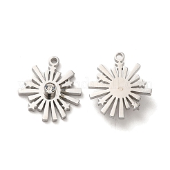 304ステンレスペンダント  クリスタルラインストーン付き  スターチャーム付きの太陽  ステンレス鋼色  16x15x4mm  穴：1.4mm&nbsp;STAS-A080-15P
