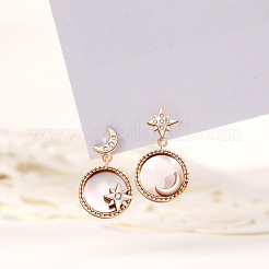 Natural Shell Moon & Star Asymmetrical Earrings with Clear Cubic Zirconia&nbsp;MOST-PW0001-061G